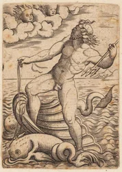 Neptune chevauchant un char en coquillage, 15ème siècle